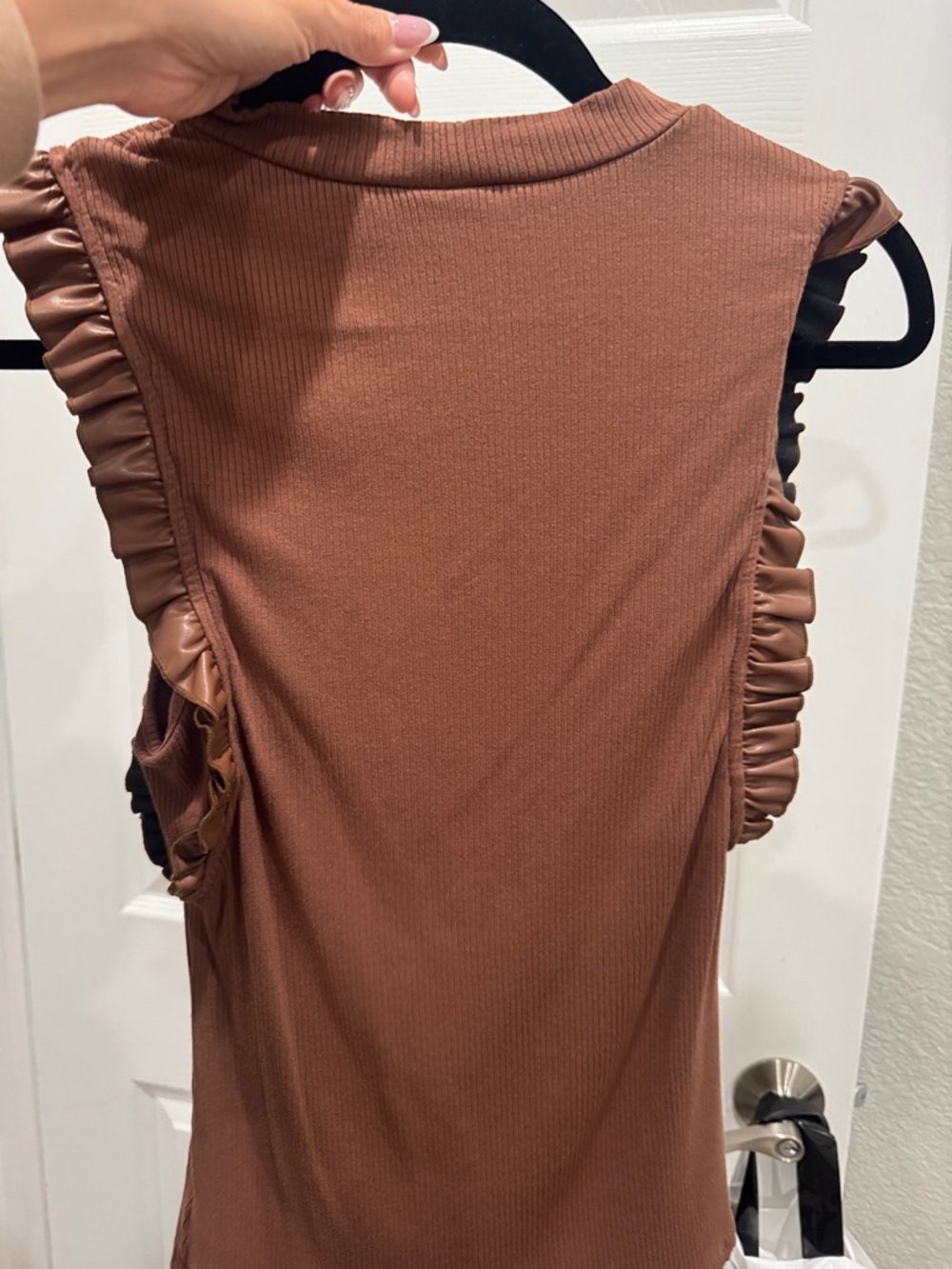 Anthropologie Brown Ribbed Tank with Ruffle Trim - Picture 3 of 4